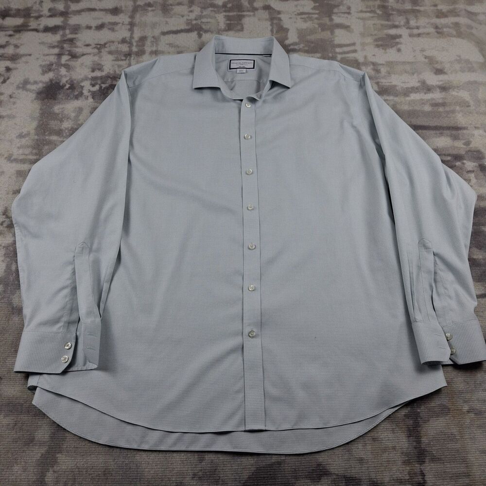 Charles Tyrwhitt Dress Shirt Men 19 x 37 Classic Fit Non-Iron Grey Textured...